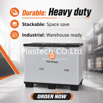 Hộp pallet gập cho kho lưu trữ và vận chuyển hậu cần, Hộp lớn gấp hạng nặng, xếp chồng với nắp
