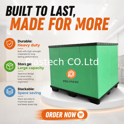 Hộp pallet gấp 300kg Động lực 500kg Trọng lượng tĩnh, Độ dày tường 10mm 12mm, Đặt chồng Đèn chống nước