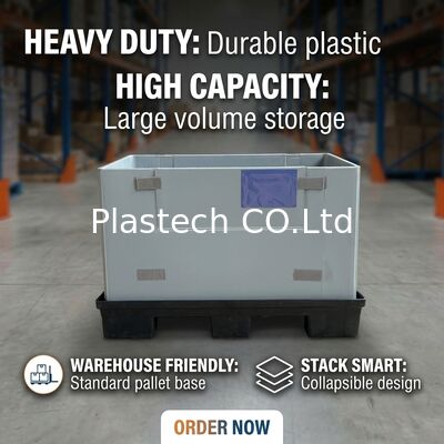 Hộp pallet có thể gập lại với các đường cắt và cửa sổ tùy chỉnh, Hộp lớn có thể tái sử dụng chịu tải nặng 500kg tải tĩnh, In màu tùy chỉnh