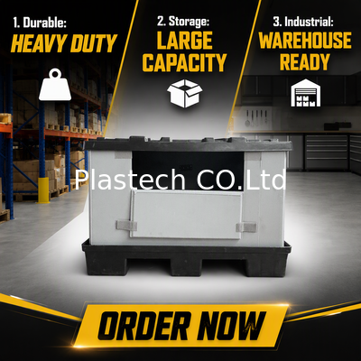 Hộp lớn có thể gập lại in theo yêu cầu cho Logistics hoàn trả, độ dày thành 10mm 12mm, cửa sổ cắt theo bản vẽ có thể xếp chồng
